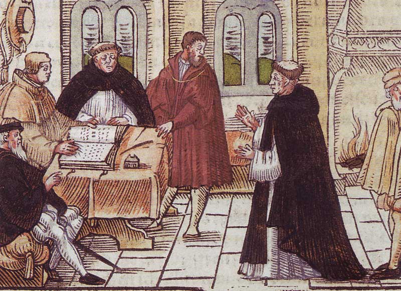 Luther-vor-Cajetan 1518 in der Annakirche in Augsburg